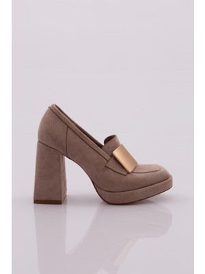 DGN K3803 Kadın Topuklu Loafer Ayakkabı VİZON SÜET