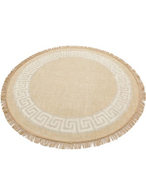 Eko Halı Brooklyn BRK11 Natural Whıte Yuvarlak Hasır Görünümlü Kaymaz Modern Şık Dokuma Kilim