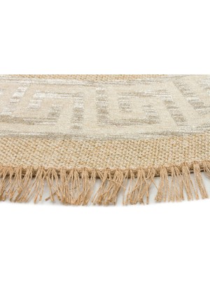 Eko Halı Brooklyn BRK11 Natural Whıte Yuvarlak Hasır Görünümlü Kaymaz Modern Şık Dokuma Kilim