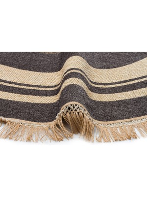 Eko Halı Brooklyn Brk 09 Dark Grey Yuvarlak Hasır Görünümlü Kaymaz Modern Şık Dokuma Kilim