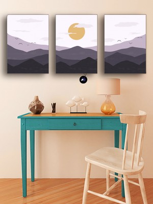 Postermanya Gün Mavisi Üçlü Kanvas Tablo Seti, Premium 3'lü Canvas, 3 Parçalı Duvar Tablosu