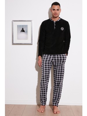 Buratti Ekoseli Regular Fit Düğmeli Bisiklet Yaka Kışlık Polar Pijama Takımı Erkek Pijama Takımı 60961002