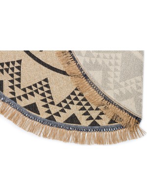 Eko Halı Brooklyn Brk 08 Black Yuvarlak Hasır Görünümlü Kaymaz Modern Şık Dokuma Kilim