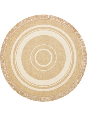 Eko Halı Brooklyn Brk 09 Ivory Yuvarlak Hasır Görünümlü Kaymaz Modern Şık Dokuma Kilim