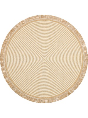 Eko Halı Brooklyn Brk 07 Ivory Yuvarlak Hasır Görünümlü Kaymaz Modern Şık Dokuma Kilim