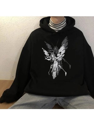 Favorim50Ton Harajuku Fairy Girl Siyah Kalın Kumaş Sweatshirt