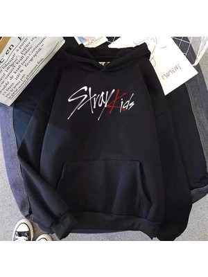 Favorim50Ton Stray Kids Siyah Kalın Kumaş Kapşonlu Sweatshirt