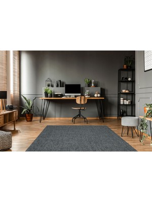 Eko Halı Brooklyn Brk 01 Antrasıt Sılver Hasır Görünümlü Kaymaz Modern Şık Dokuma Kilim