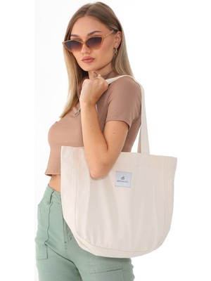 Bery Mood Bej Kumaş Bez Kol & Omuz Çantası Ekru Tote Bag Kanvas Iş Spor Günlük Kot Jean Plaj Model Yazlık