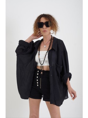 Zelish My Sister Siyah Omzu Düşük Oversize Gömlek