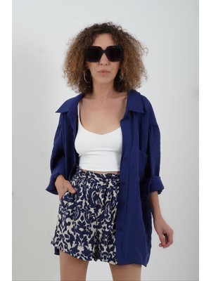 Zelish My Sister Lacivert Omzu Düşük Oversize Gömlek