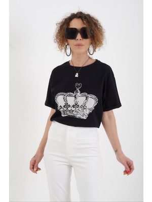 Zelish My Sister Siyah Taç Baskılı Tshirt