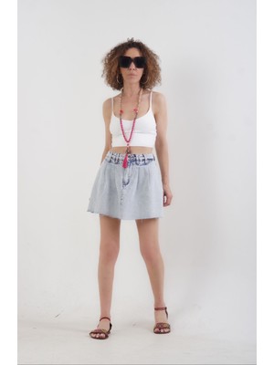 Zelish My Sister Mavi Pileli Denim Şort Etek