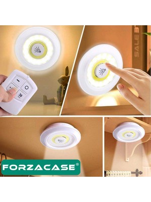 Forzacase Uzaktan Kumandalı 3 Lü Spot LED Lamba Kablosuz Pilli Işıldak Dolap Işığı Mutfak Rafı Işığı - FC086