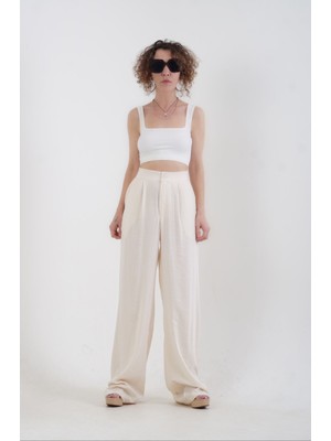 Zelish My Sister Krem Keten Karışımlı Palazzo Pantolon
