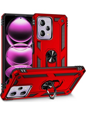 Kılıfmania Xiaomi Redmi Note 12 Pro 5g Kapak Military Yüzüklü Stantlı Panzer Tank Kılıf - Kırmızı