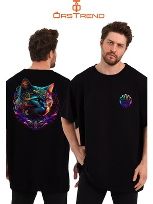 Cat Love Baskılı Sıfır Yaka Unisex Oversize Tişört