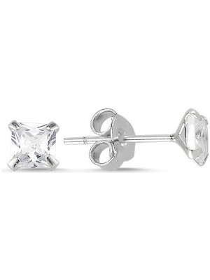 Set Jewelry 925 Ayar Gümüş 4mm Kare Zirkon Taşlı Tektaş Küpe