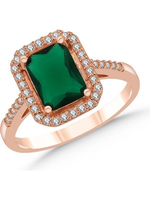 Molenga Kadın Gümüş Yüzük Modeli Yeşil