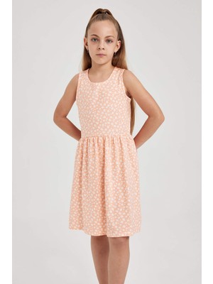 DeFacto Desenli Pamuklu Kolsuz Elbise Kız Çocuk B0673A8NS