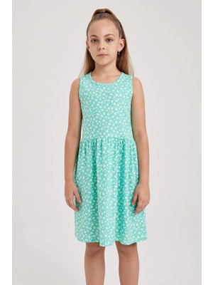 DeFacto Desenli Pamuklu Kolsuz Elbise Kız Çocuk B0673A8NS