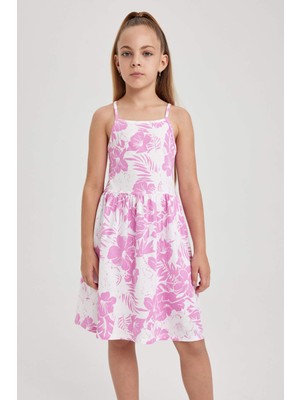 DeFacto Kız Çocuk Desenli Pamuklu Askılı Elbise B0674A8NS