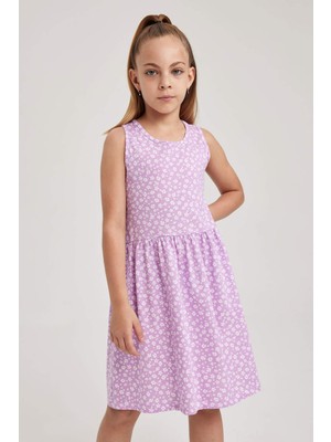 DeFacto Desenli Pamuklu Kolsuz Elbise Kız Çocuk B0673A8NS