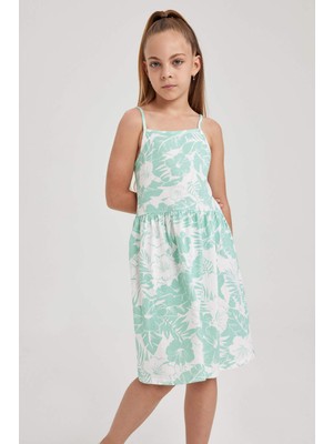 DeFacto Kız Çocuk Desenli Pamuklu Askılı Elbise B0674A8NS