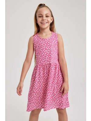 DeFacto Desenli Pamuklu Kolsuz Elbise Kız Çocuk B0673A8NS