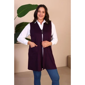 Kadin Buyuk Beden Tesettur Yelek Düğmeli ve Cepli Esnek Yelek