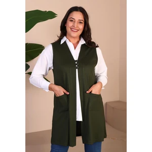 Kadin Buyuk Beden Tesettur Yelek Düğmeli ve Cepli Esnek Yelek