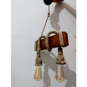 Ağış Elektrik Ikili Ahşap Halatlı Dekoratif Avize