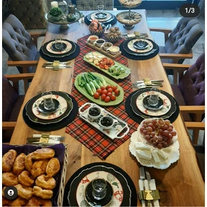 Yılbaşı, Amerikan Servis Takım 6 Siyah Supla Bir Ekose Desenli Kırmızı Runner