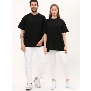 giyadda Unisex Siyah Oversize Bol Kalıp Basic T-Shirt (Sevgili Çift Kombini Tavsiyesi)