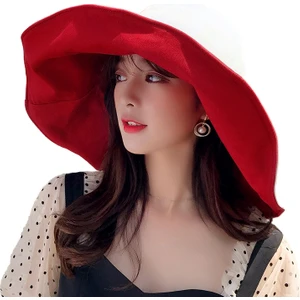 Büyük Boy Kenarlı Kova Şapka Katlanabilir Moda Plaj Şapkası (Yurt Dışından)