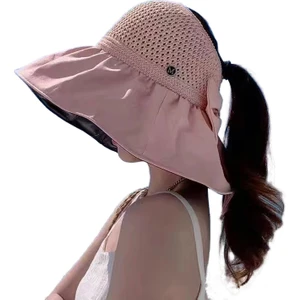 Siyah Tutkal Boş Üst Güneş Şapkası Bayanlar Kapak Yüz Büyük Kenarlı Şapka (Yurt Dışından)