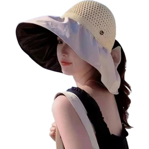 Siyah Tutkal Boş Üst Güneş Şapkası Bayanlar Kapak Yüz Büyük Kenarlı Şapka (Yurt Dışından)