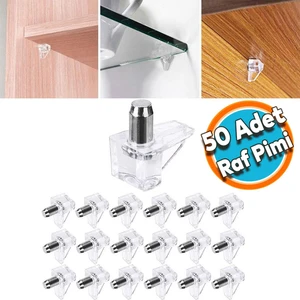 Raf Pimi Şeffaf Cam Ahşap Metal Raf Tutucu Çivisi Mobilya Dolap Pimi (50 Adet)