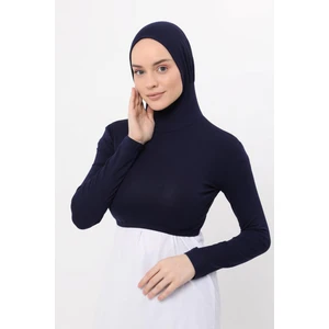 Uzun Kollu Boyunluklu Boneli Yarım Body - Lacivert