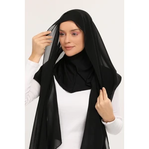 Hazır Lüks Pratik Hijablı Şifon Şal-Siyah