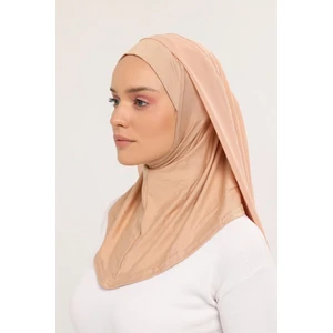 Hazır Lüks Pratik Hijablı Şifon Şal-Koyu Bej