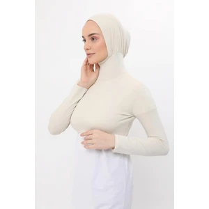Uzun Kollu Boyunluklu Boneli Yarım Body - Krem
