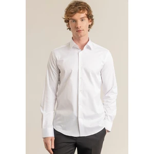 Erkek Beyaz Pamuk Saten Kolay Ütülenebilir Casual Cepsiz Modern Fit Gömlek