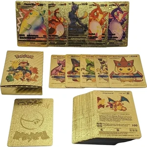 Tinky Winky 55 Adet Pokemon Vmax Gold Card Altın Varaklı Esnek Oyuncu & Koleksiyon Pokemon Kartı