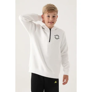 Krem  Yaka Fermuarlı Kapüşonlu Erkek Çocuk Sweatshirt