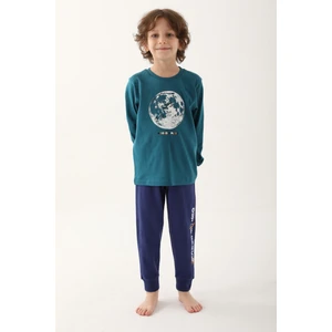 Koyu Ördek Yeşili Erkek Çocuk Uzun Kol Pijama Takım