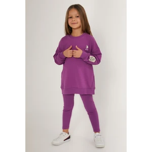 U.S. Polo Assn. Shiny Girl Mor Kız Çocuk Uzun Kol Pijama Takım