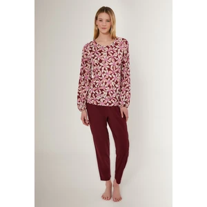 Flowering Kahverengi Kadın Uzun Kol Pijama Takım