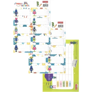 Okul Etiketi Erkek Modeli 10 Lu 2 Yaprak Ders Programlı 1 Paket Defter Kitap Etiketi Desenli Renkli Etiket