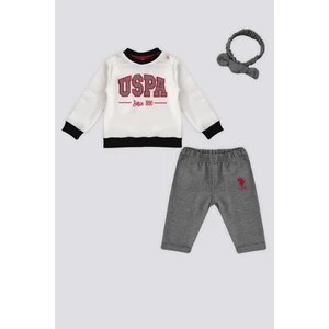 U.S. Polo Assn. Krem Nakışlı Saç Bantlı Bebek 3'lü Takım